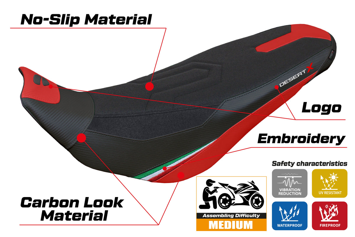 Tappezzeria Italia Ducati Desert X Rally 2022-2025 Seat Cover Ultragrip in Red and Black