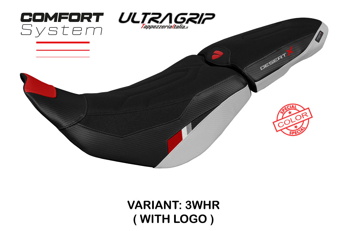 Tappezzeria Italia Ducati Desert X 2022-2025 Seat Cover Comfort Ultragrip in White and Red