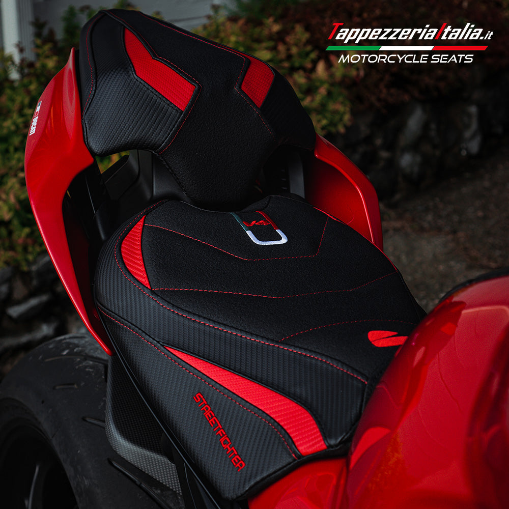 Tappezzeria Italia Ducati Streetfighter V4 2020-2024 Seat Cover Ultragrip in Red and Black