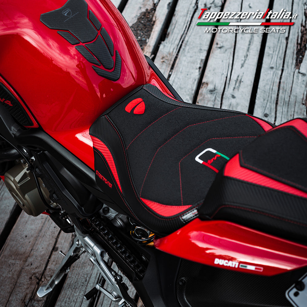 Tappezzeria Italia Ducati Streetfighter V4 2020-2024 Seat Cover Ultragrip in Red and Black