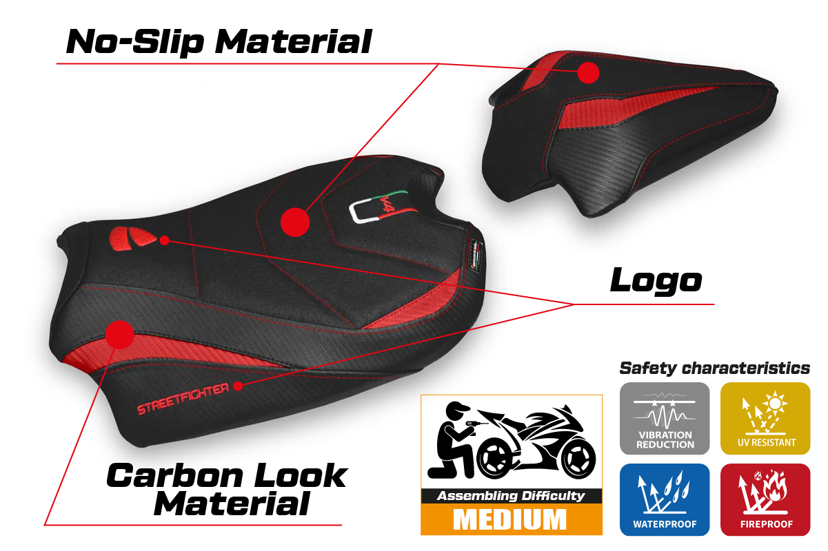 Tappezzeria Italia Ducati Streetfighter V4 2020-2024 Seat Cover Ultragrip in Red and Black