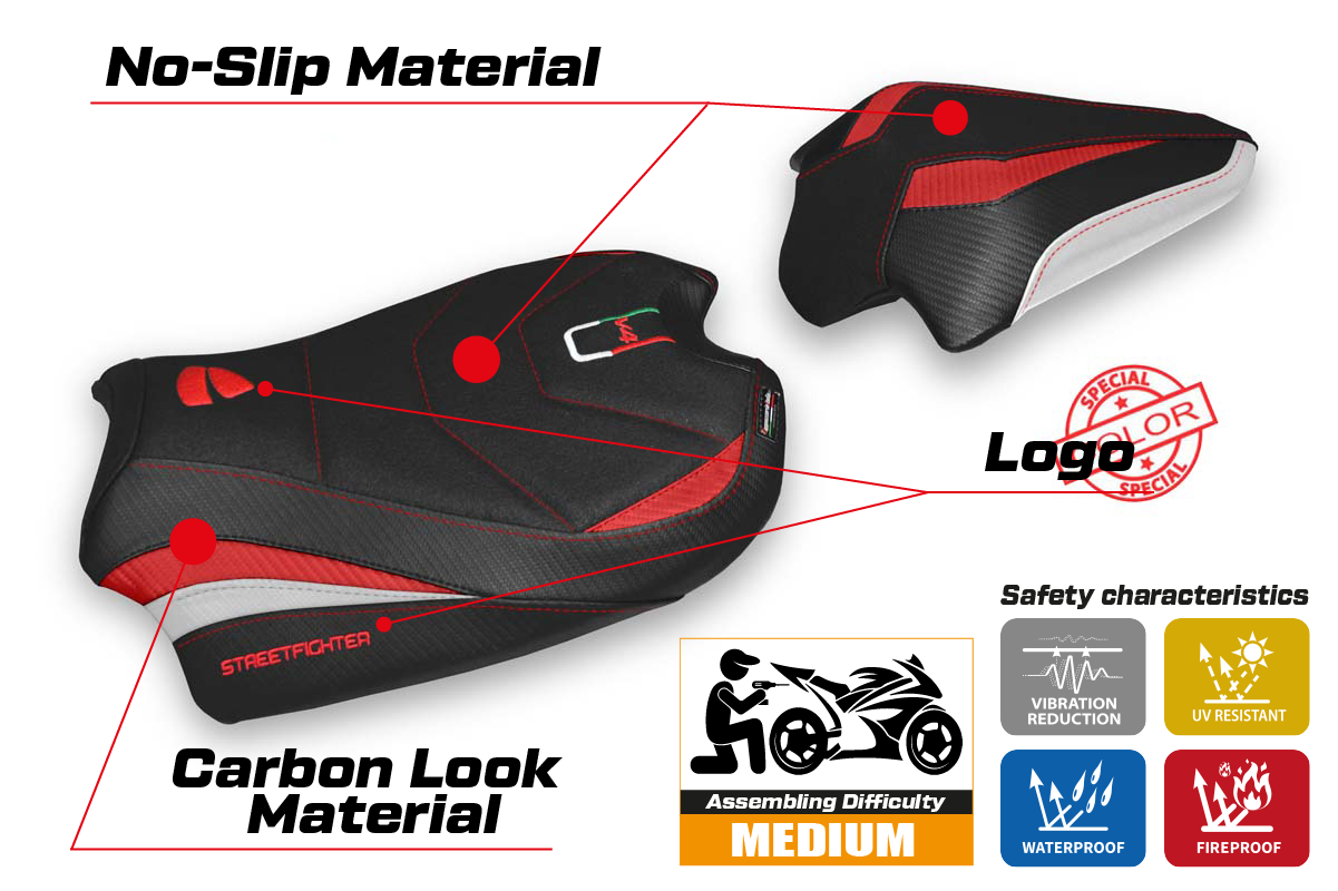 Tappezzeria Italia Ducati Streetfighter V4 2020-2024 Seat Cover Ultragrip in Red, White and Black