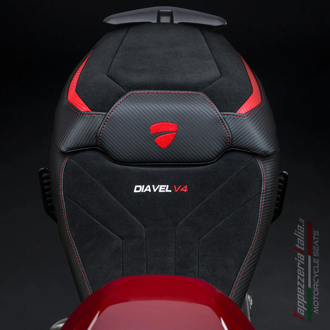 Tappezzeria Italia Ducati Diavel V4 2023-2025 Seat Cover Velvet in Diablo Red and Black