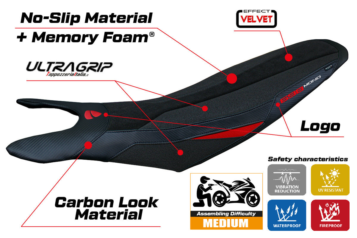 Ducati Hypermotard 698 Mono 2024-2025 Seat Cover Tappezzeria Italia Comfort Ultragrip in Red