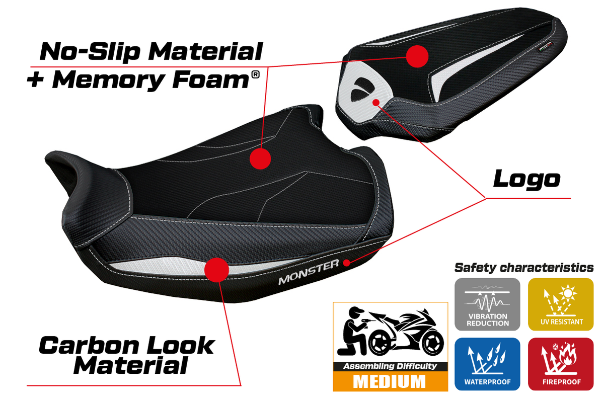 Tappezzeria Italia Ducati Monster 937 950 2021-2025 Seat Cover Comfort in White and Black