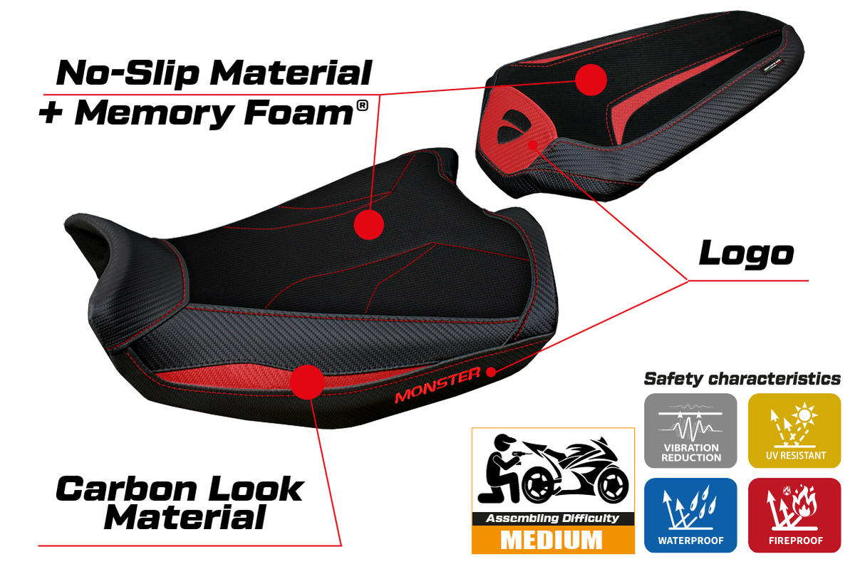 Tappezzeria Italia Ducati Monster 937 950 2021-2025 Seat Cover Comfort in Red and Black