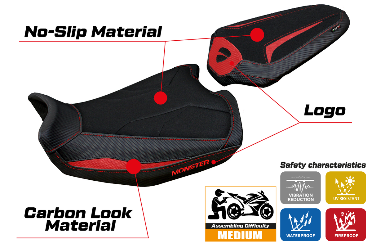 Tappezzeria Italia Ducati Monster 937 950 2021-2025 Seat Cover Ultragrip in Red and Black