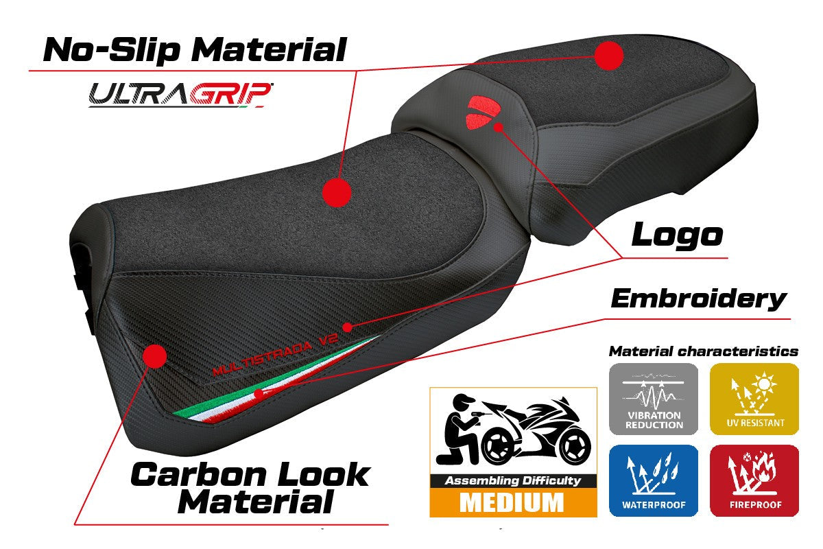 Tappezzeria Italia Ducati Multistrada V2 2025 Seat Cover Ultragrip Italian Flag Black