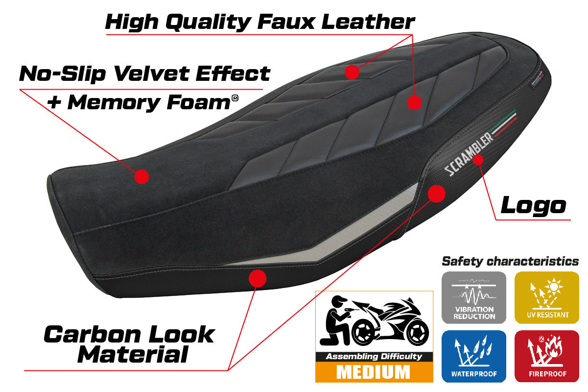 Tappezzeria Italia Ducati Scrambler 800 2023-2025 Seat Cover Comfort in Velvet Silver and Black