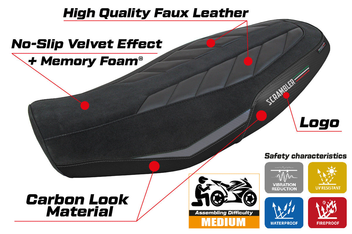 Tappezzeria Italia Ducati Scrambler 800 2023-2025 Seat Cover Comfort in Velvet Grey and Black