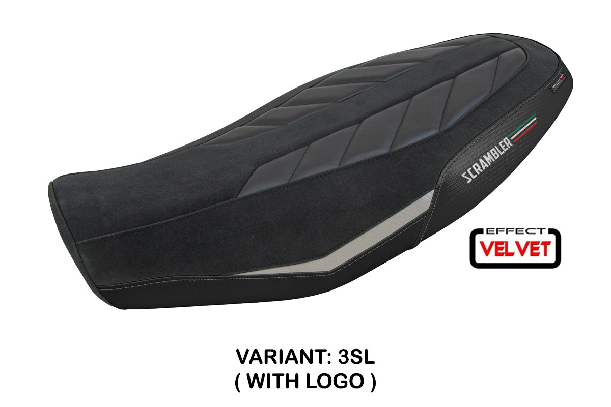 Tappezzeria Italia Ducati Scrambler 800 2023-2025 Seat Cover in Velvet Look Silver and Black