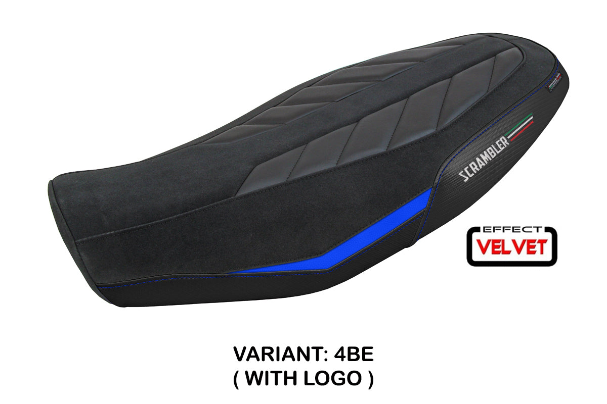 Tappezzeria Italia Ducati Scrambler 800 2023-2025 Seat Cover in Velvet Look Blue and Black