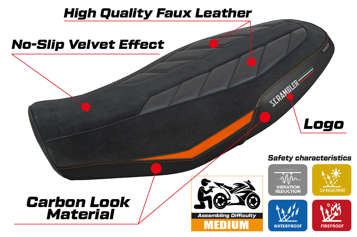 Tappezzeria Italia Ducati Scrambler 800 2023-2025 Seat Cover in Velvet Look Orange and Black