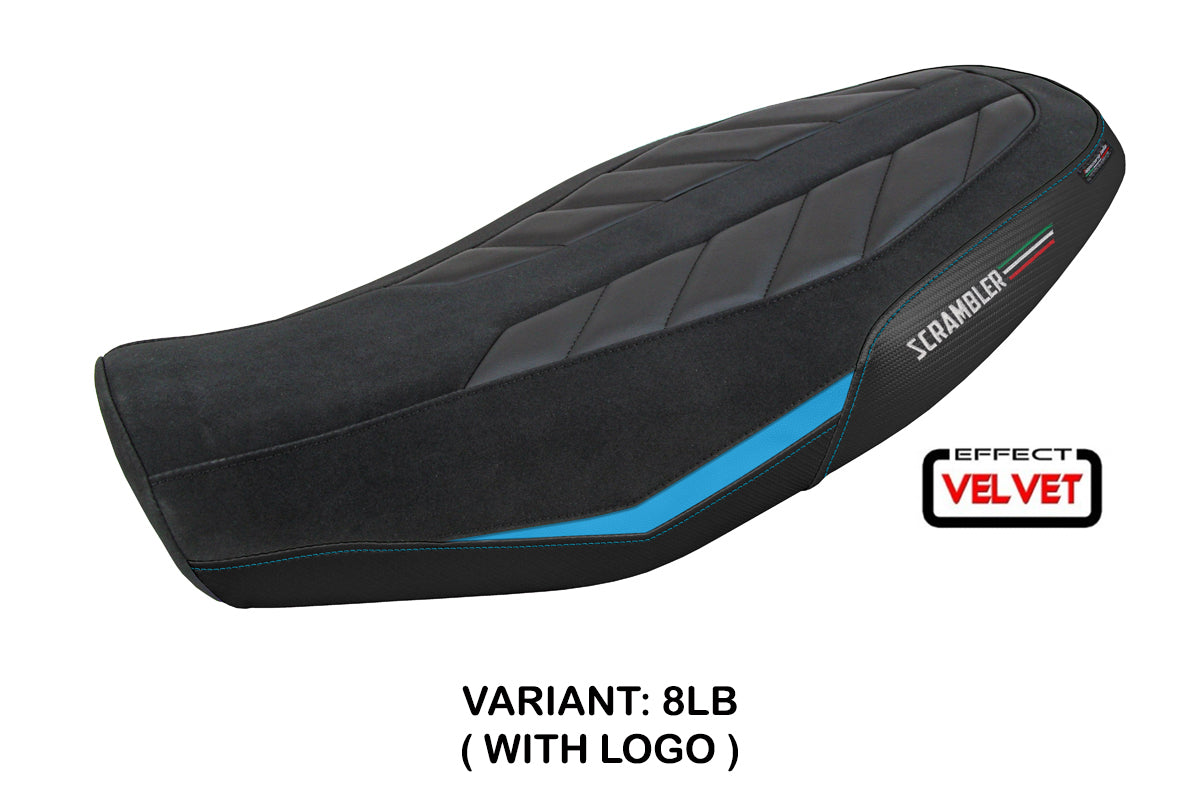 Tappezzeria Italia Ducati Scrambler 800 2023-2025 Seat Cover in Velvet Look Light Blue and Black