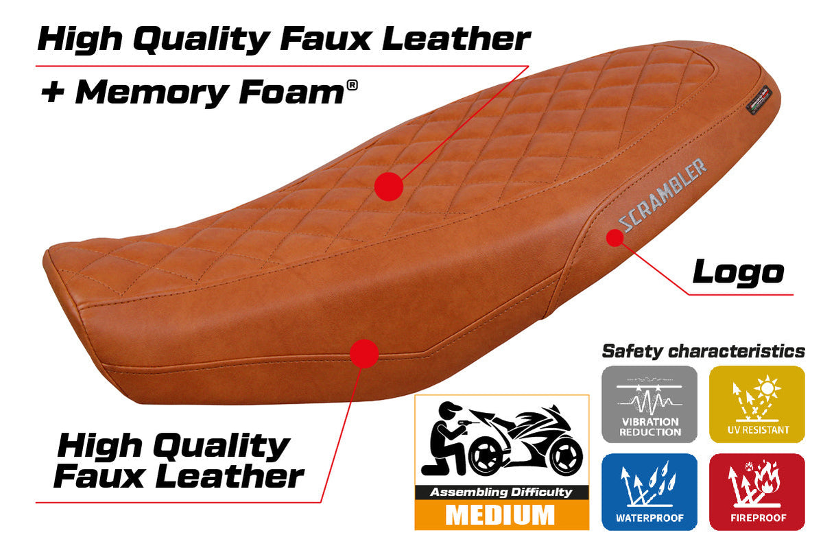 Tappezzeria Italia Ducati Scrambler 800 2023-2025 Seat Cover Comfort in Brown Leather Diamond