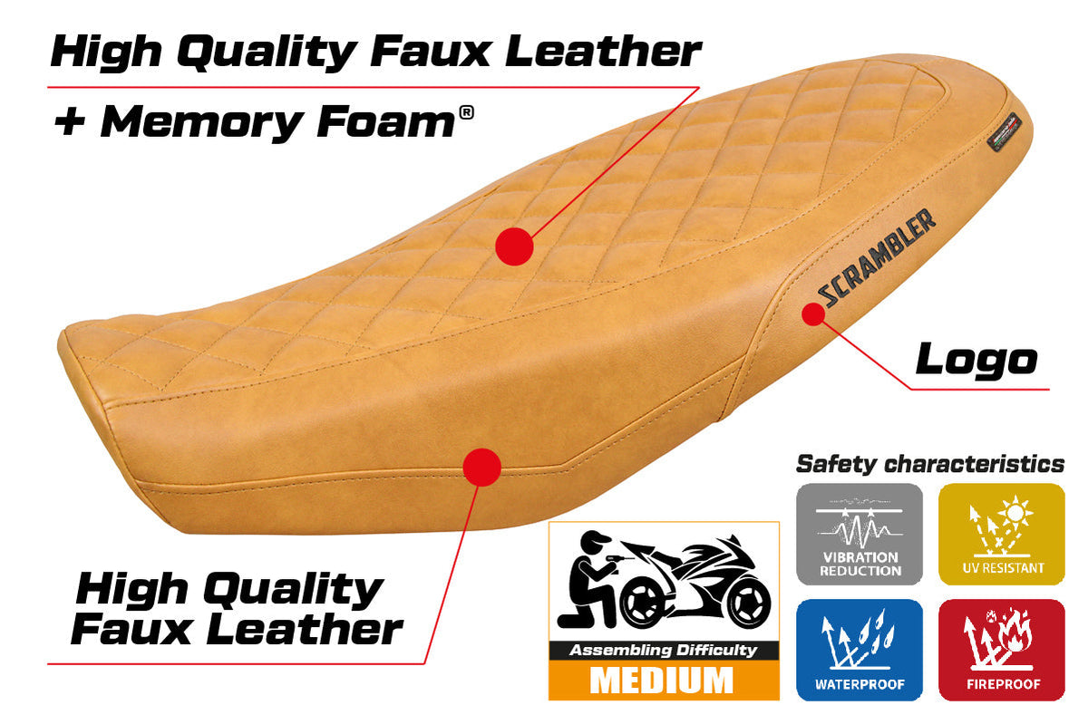 Tappezzeria Italia Ducati Scrambler 800 2023-2025 Seat Cover Comfort in Camel Leather Diamond