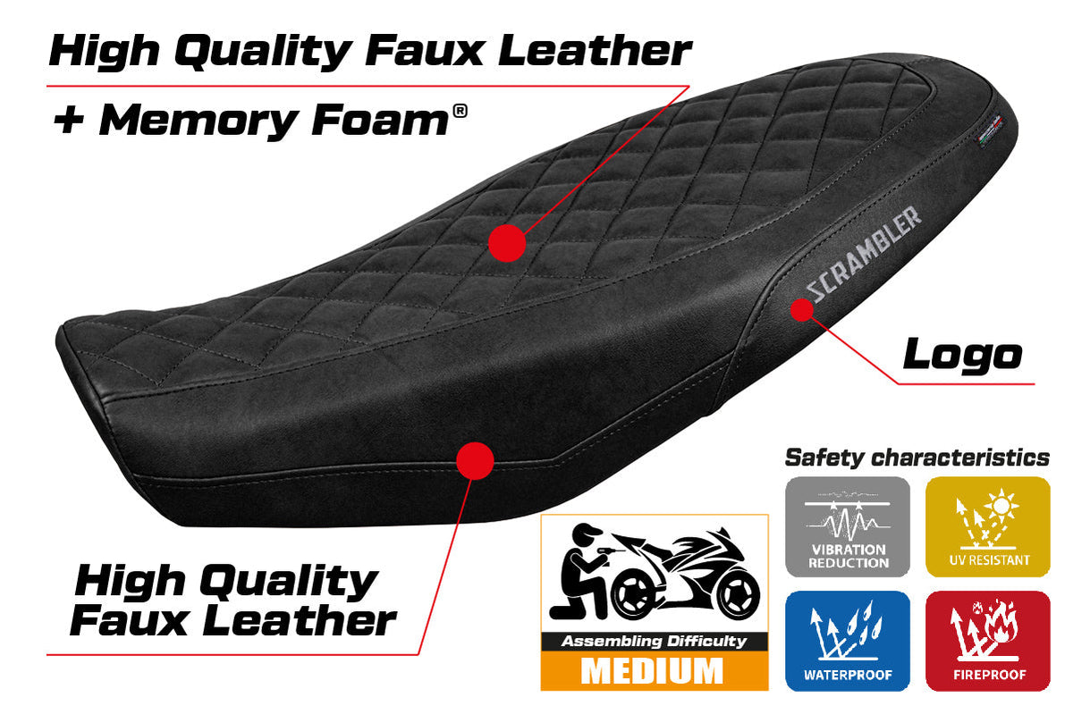 Tappezzeria Italia Ducati Scrambler 800 2023-2025 Seat Cover Comfort in Black Leather Diamond