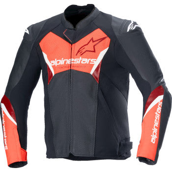 ALPINESTARS Faster v3 Airflow Leather Jacket - Black/Red Fluo - US 40 / EU 50 3103625-1030-50