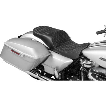 DRAG SPECIALTIES SEATS Extended Reach Freedom Seat - Vinyl - Double Diamond - Silver Stitch - FLT/FLH '09-'24 0801-1981