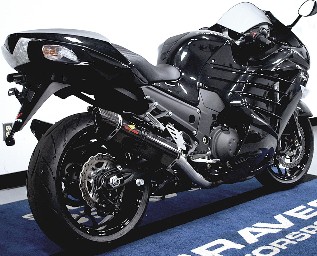Graves motorsports kawasaki zx14r 12-22 carbon fiber cat back slip-on exhaust