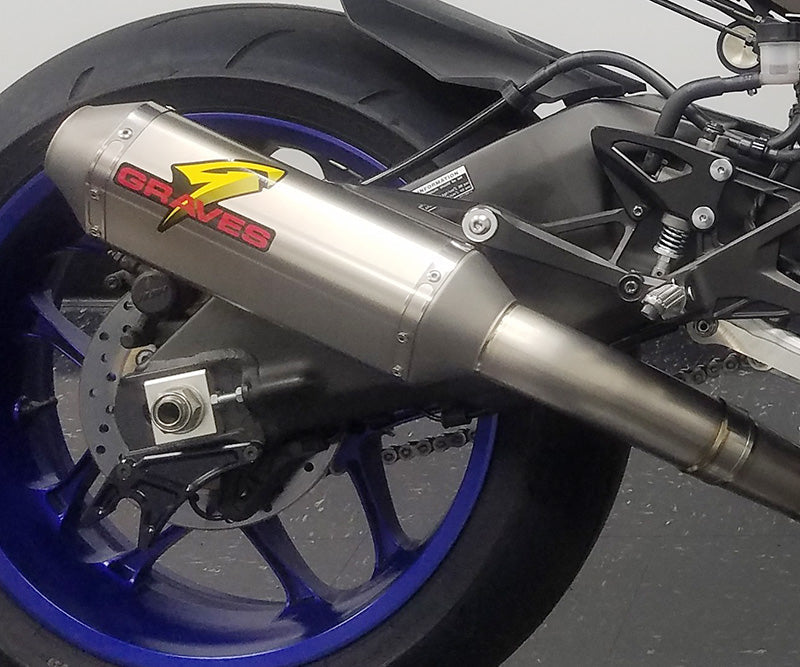Graves motorsports yamaha r1 15-22 full titanium exhaust system with titanium 265mm silencer