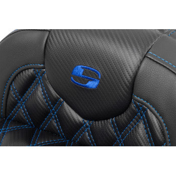 SADDLEMEN RoadSofa™ Seat - without Backrest - Carbon Fiber - Lattice Stitch - Blue Stitch - FLTR/FLHX '23-'24 823-07-20601