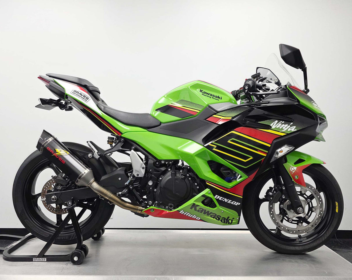 Graves motorsports Kawasaki Ninja 400 + Ninja 500 Full LINK Stainless / Carbon Exhaust System EXK-24EX5-FSC