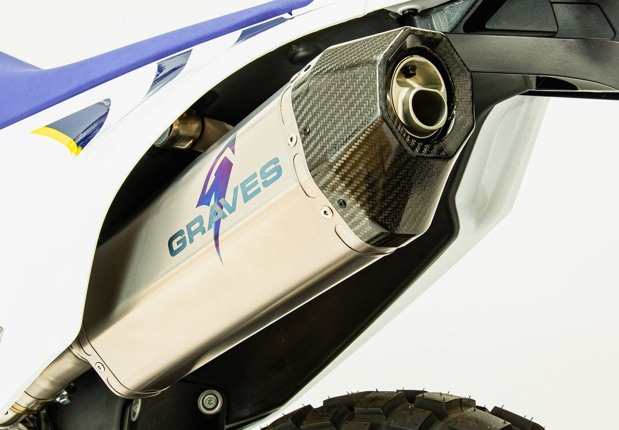 Graves Titanium Slip-On Exhaust - Carbon End Cap Ktm 690 Enduro R 2014-2018 - Husqvarna 701 Enduro R /Super Moto 2016 - 2023 Exk-14690-Sot