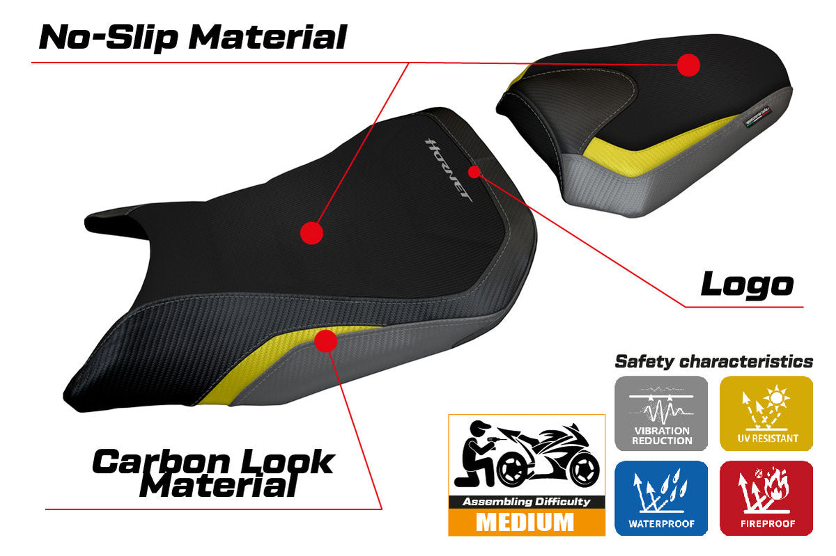 Tappezzeria Italia Honda CB750 Hornet 2023-2025 Seat Cover in Grey, Yellow and Black