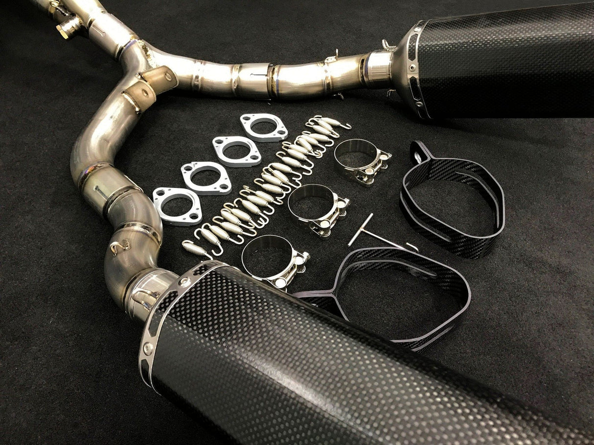 Vandemon Kawasaki Z1000 Vandemon Dual Titanium Exhaust System with Carbon Fibre Mufflers KAWAZ10TIEXHTWINCFA VA-166