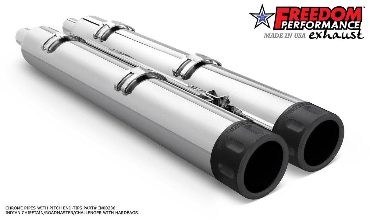 INDIAN 4" SLIP-ONS FOR CHIEFTAIN/ROADMASTER-CHALLENGER/PURSUIT/ELITE WITH HARD BAGS BUNDLE