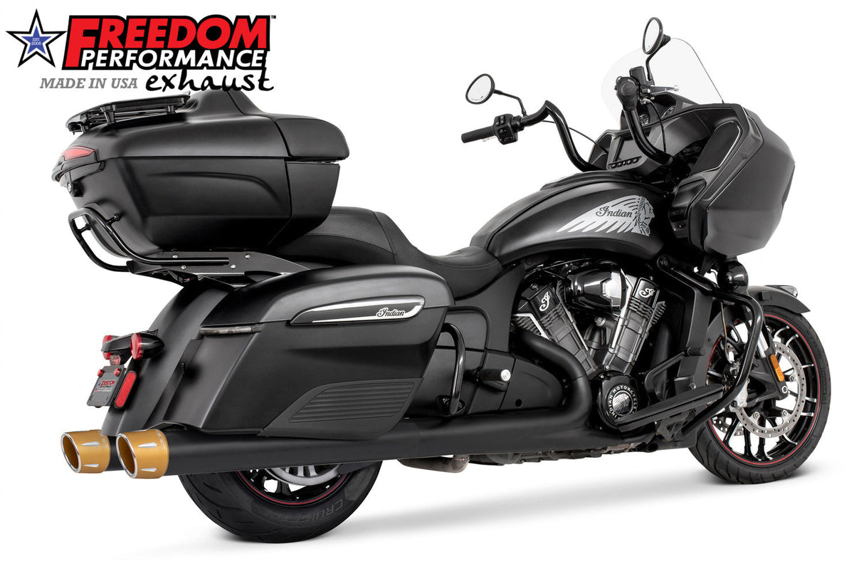 INDIAN 4" SLIP-ONS FOR CHIEFTAIN/ROADMASTER-CHALLENGER/PURSUIT/ELITE WITH HARD BAGS BUNDLE