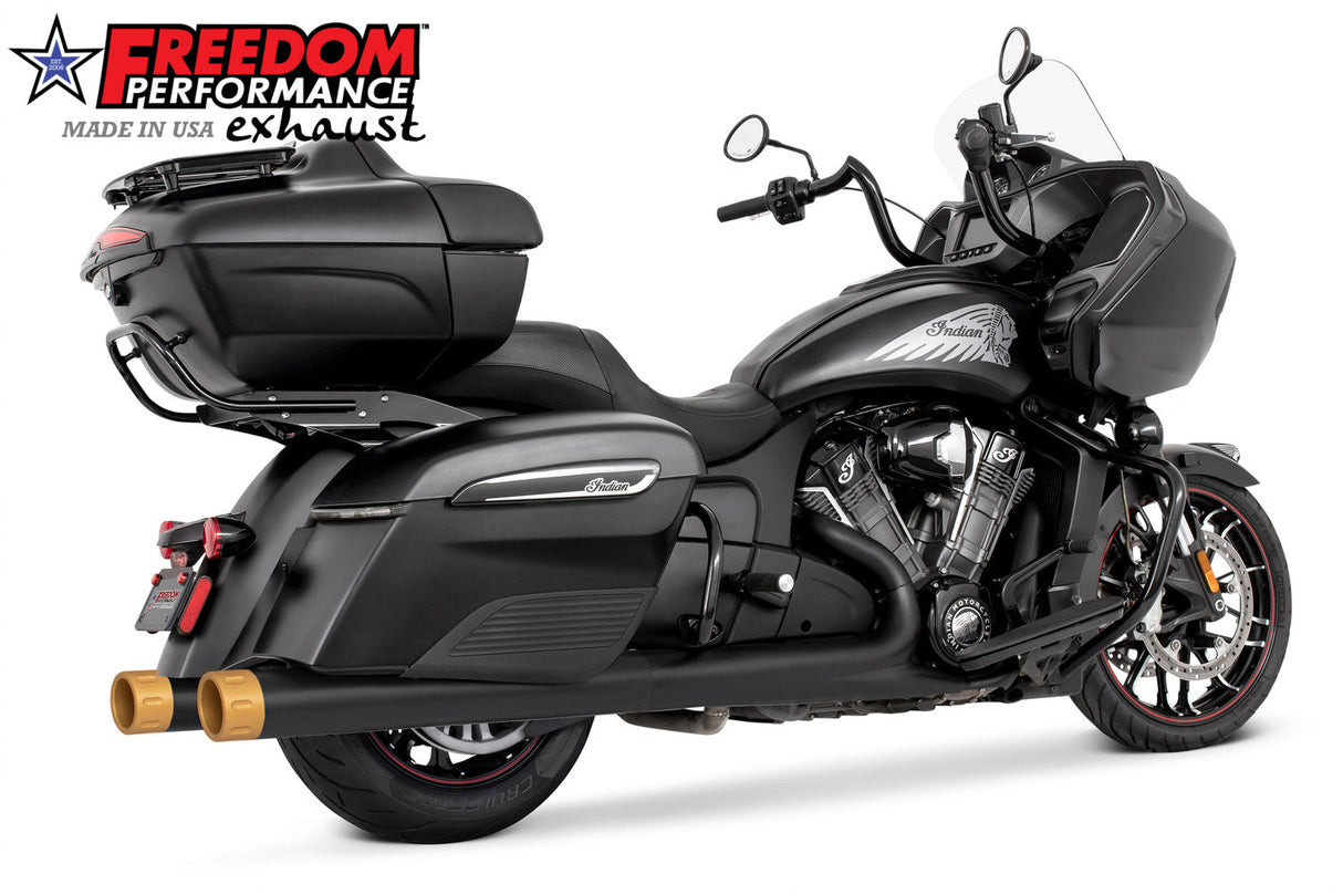 INDIAN 4" SLIP-ONS FOR CHIEFTAIN/ROADMASTER-CHALLENGER/PURSUIT/ELITE WITH HARD BAGS BUNDLE