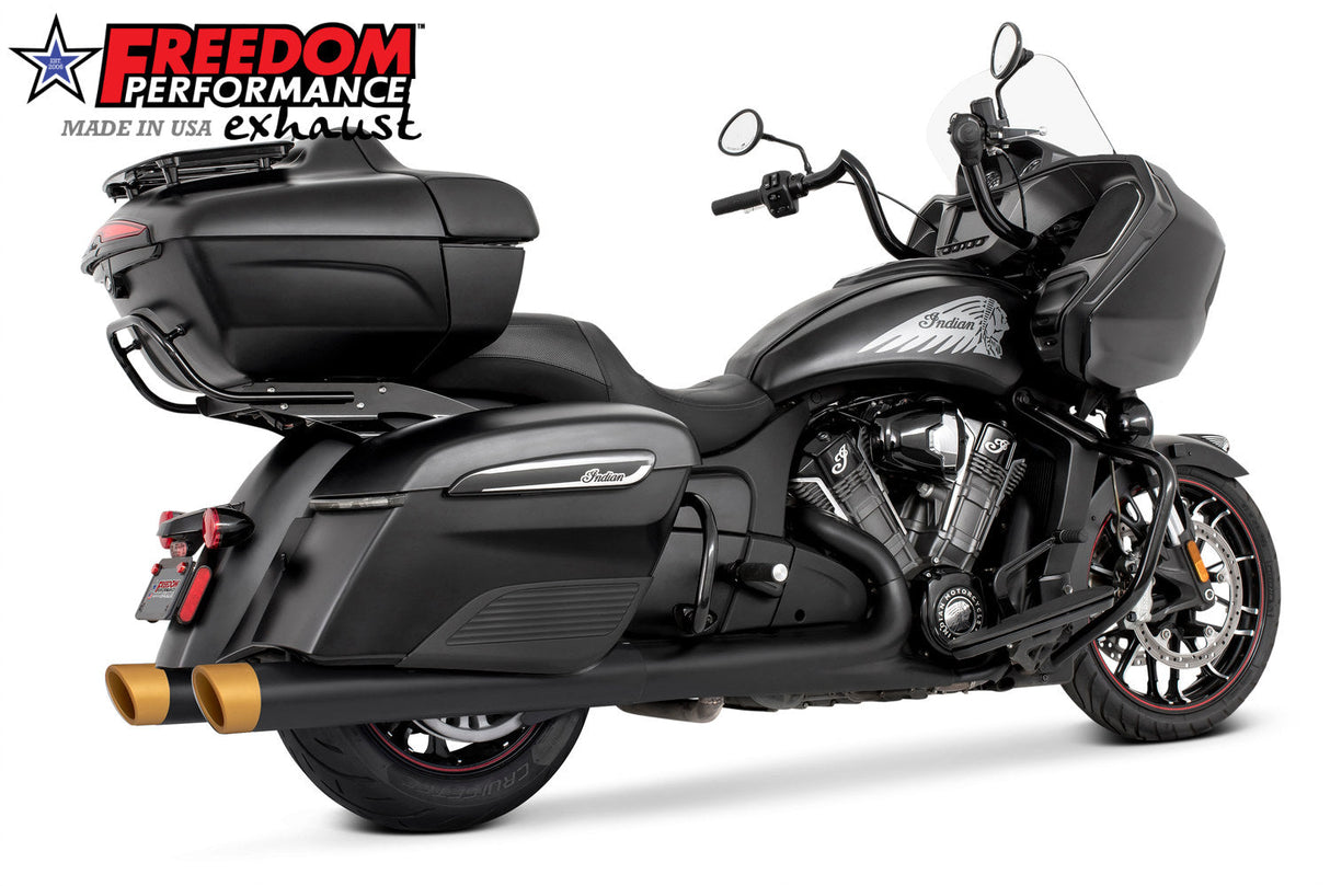 INDIAN 4" SLIP-ONS FOR CHIEFTAIN/ROADMASTER-CHALLENGER/PURSUIT/ELITE WITH HARD BAGS BUNDLE