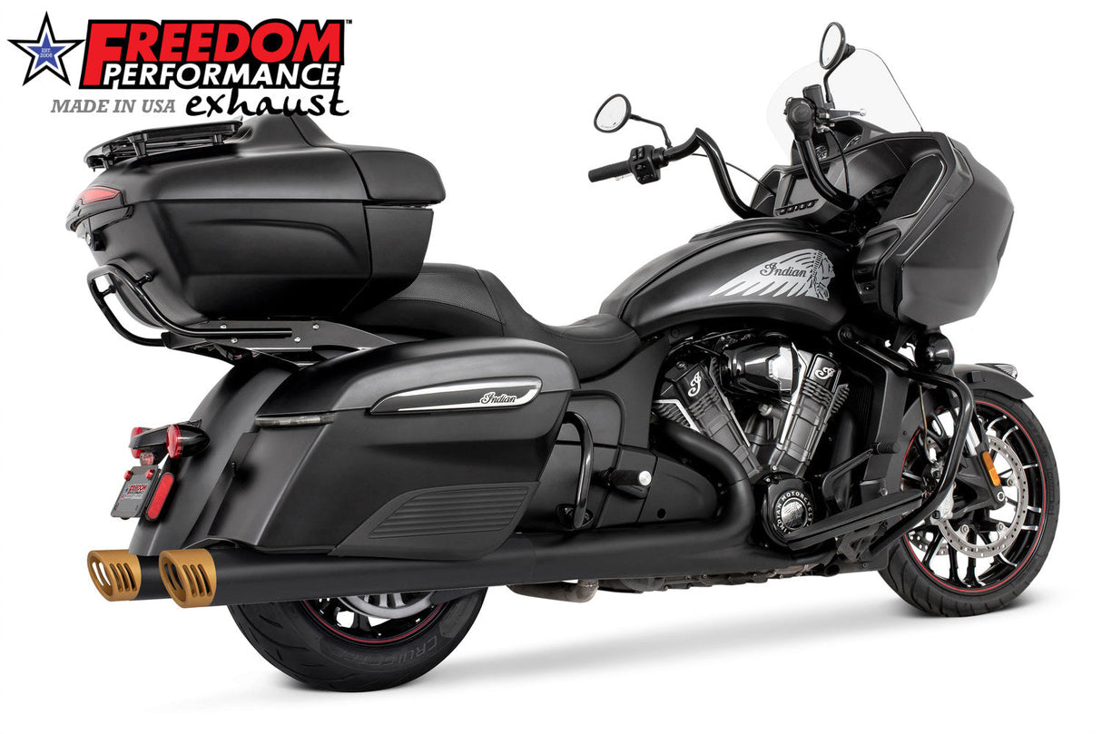 INDIAN 4" SLIP-ONS FOR CHIEFTAIN/ROADMASTER-CHALLENGER/PURSUIT/ELITE WITH HARD BAGS BUNDLE