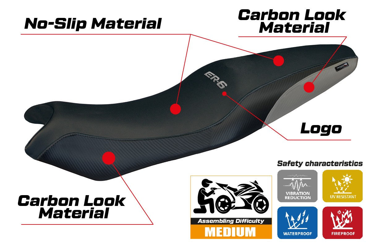 Tappezzeria Italia Kawasaki ER 6N / ER 6F 2005-2009 2010 2011 Seat Cover Grey Black