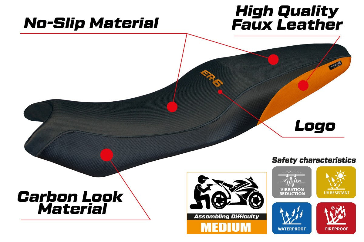 Tappezzeria Italia Kawasaki ER 6N / ER 6F 2005-2009 2010 2011 Seat Cover Orange Black