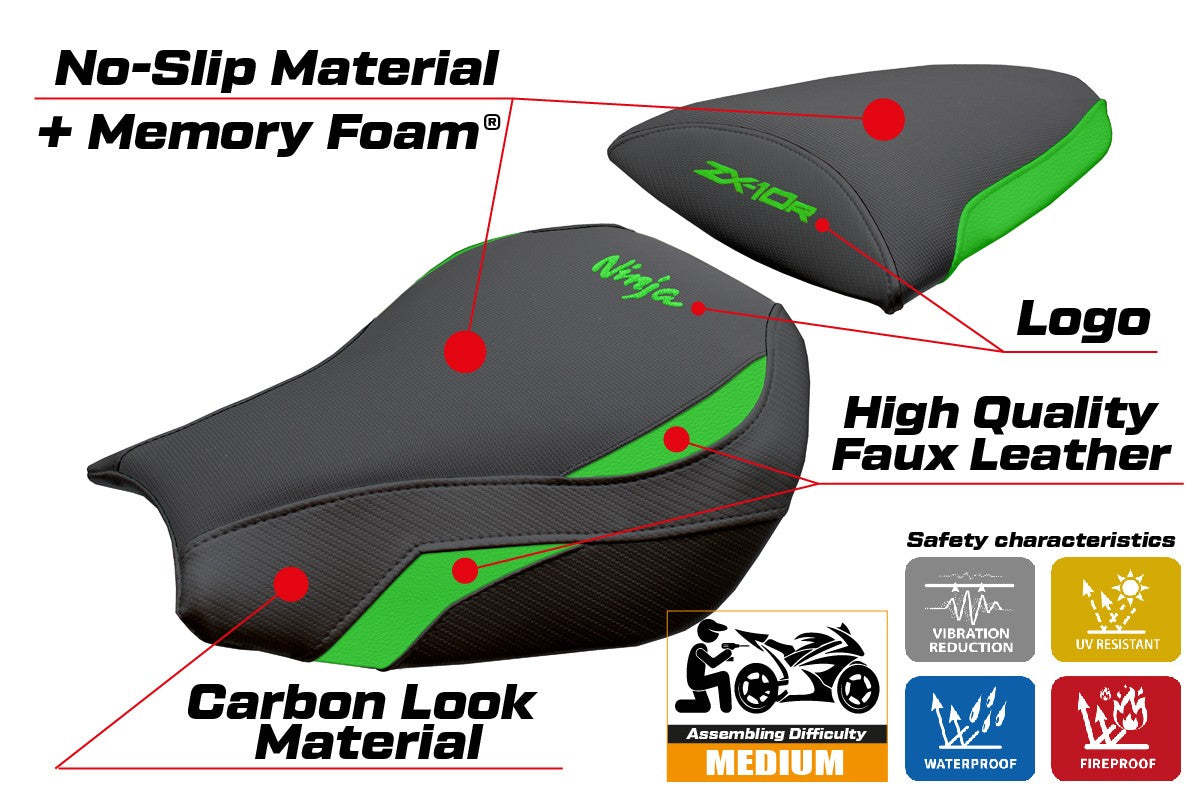 Tappezzeria Italia Kawasaki Ninja ZX 10 R 2006-2007 Seat Cover Comfort Green Black