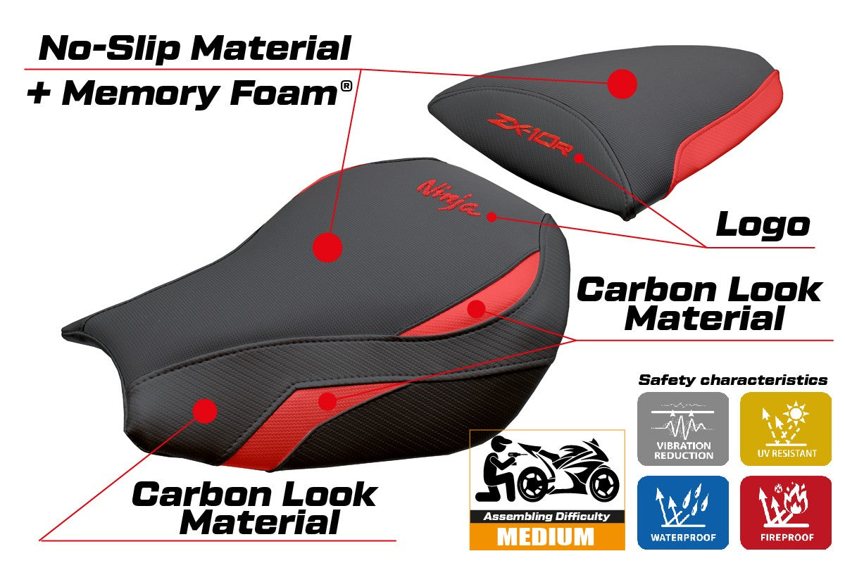 Tappezzeria Italia Kawasaki Ninja ZX 10 R 2006-2007 Seat Cover Comfort Red Black