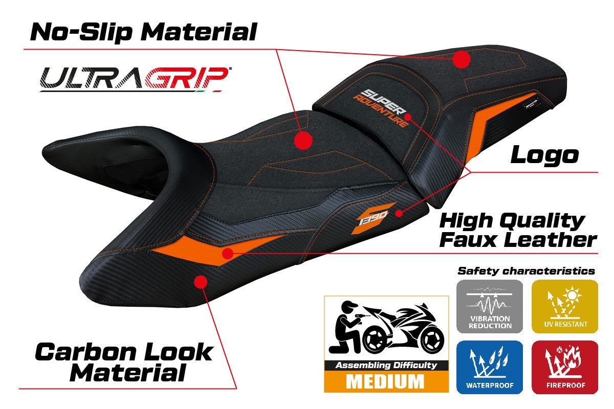 Tappezzeria Italia KTM 1390 Super Adventure S 2025 Seat Cover Ultragrip Orange Black
