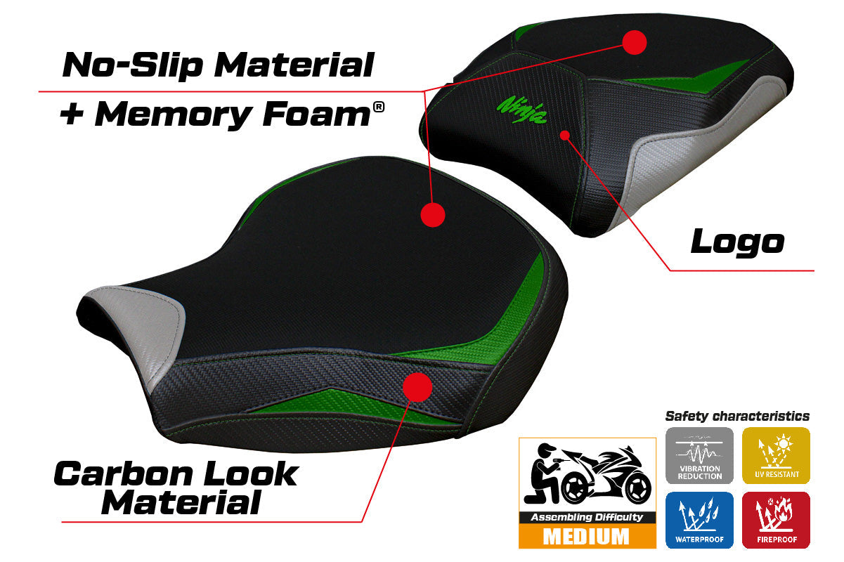 Tappezzeria Italia Kawasaki Ninja H2 1000SX 2018-2025 Seat Cover in Green and Silver