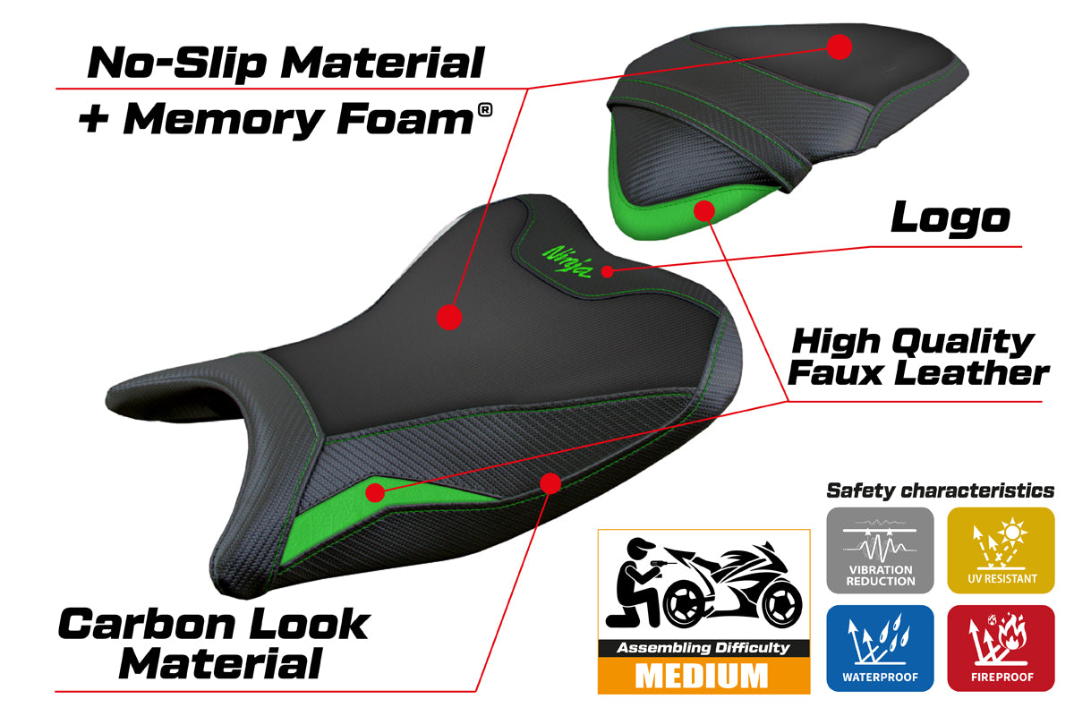 Tappezzeria Italia Kawasaki Ninja 250 2018 2019 Seat Cover Comfort in Green and Black
