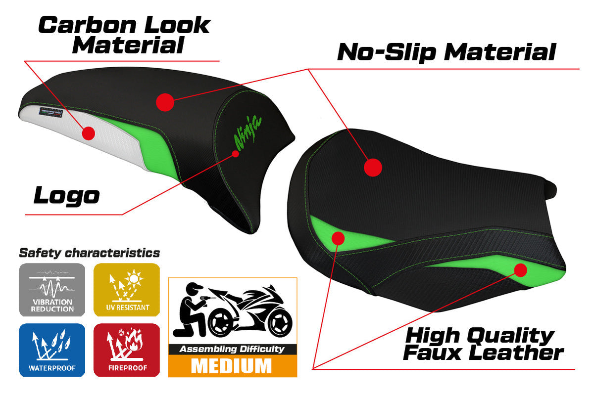 Tappezzeria Italia Kawasaki Ninja 650 Z650 2017-2025 Seat Cover in Green, White and Black
