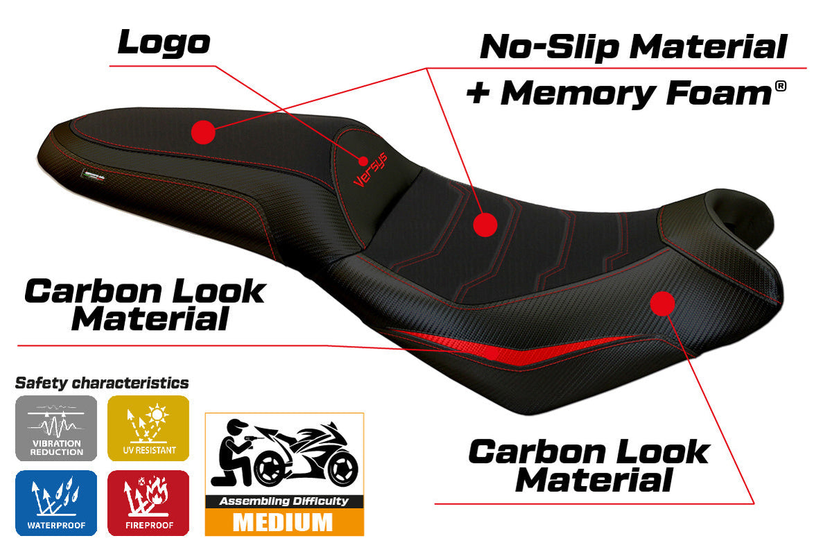 Tappezzeria Italia Kawasaki Versys 650 2007-2025 Seat Cover Comfort in Red and Black