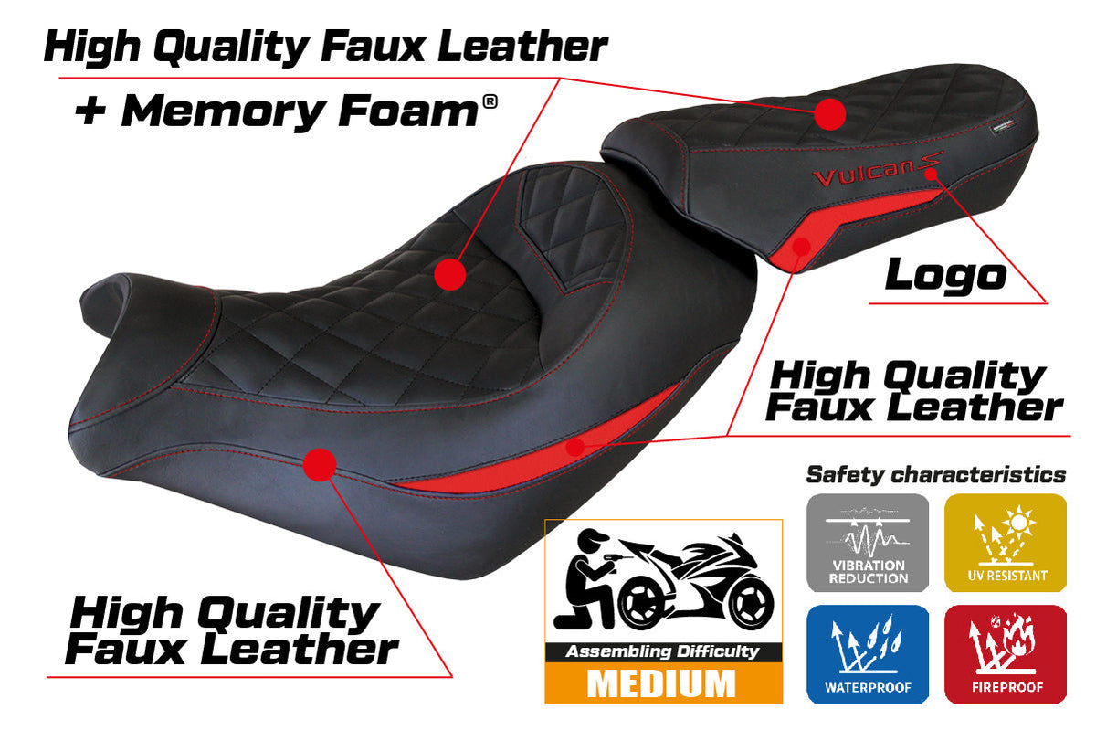 Tappezzeria Italia Kawasaki Vulcan 650 S 2014-2025 Seat Cover Comfort in Red and Black
