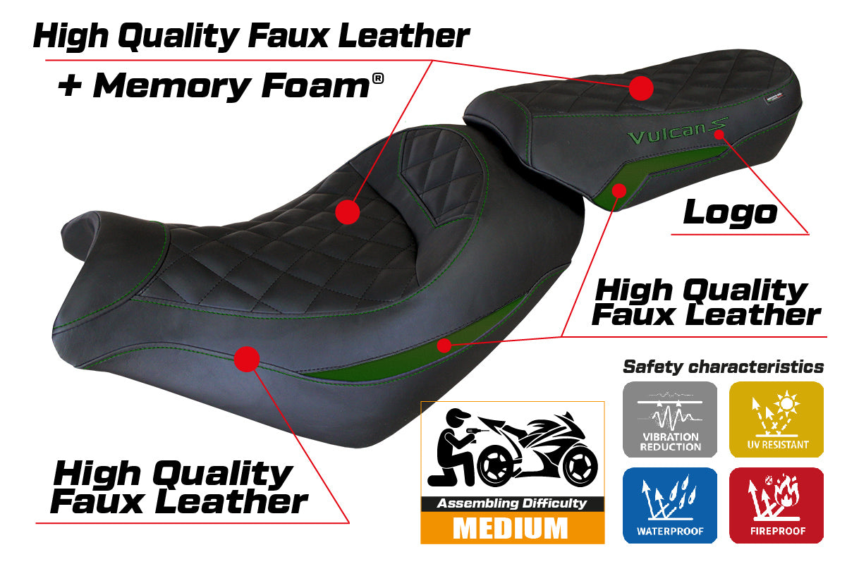 Tappezzeria Italia Kawasaki Vulcan 650 S 2014-2025 Seat Cover Comfort in Army Green