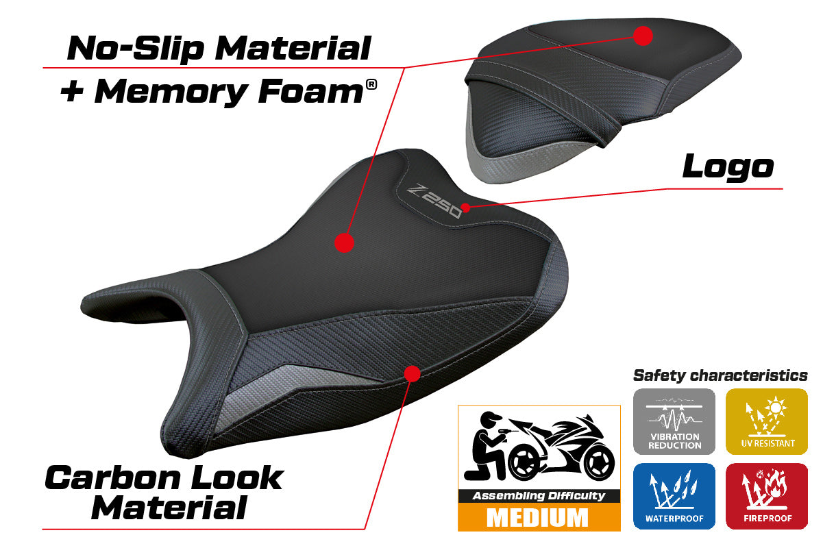 Kawasaki Z250 2019 2020 Seat Cover Tappezzeria Italia Comfort in Grey and Black
