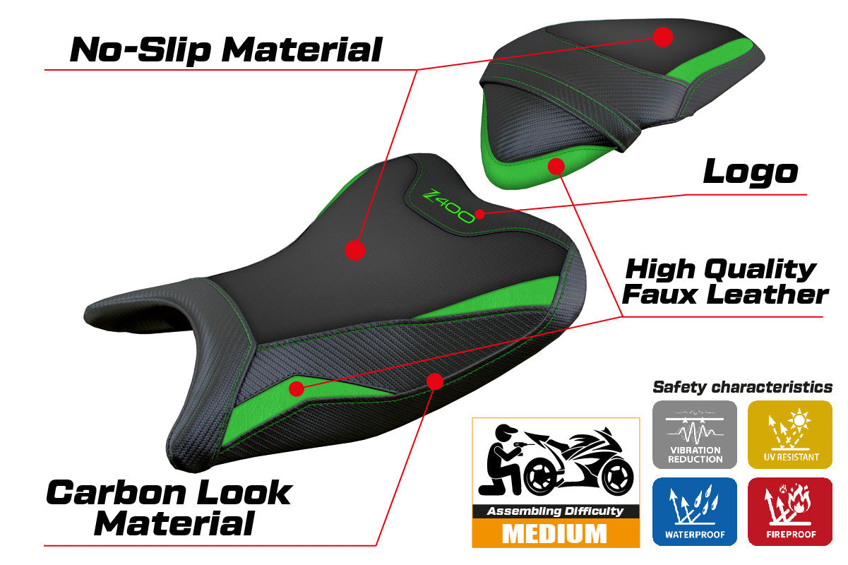 Tappezzeria Italia Kawasaki Z400 2018-2023 Seat Cover Green Black