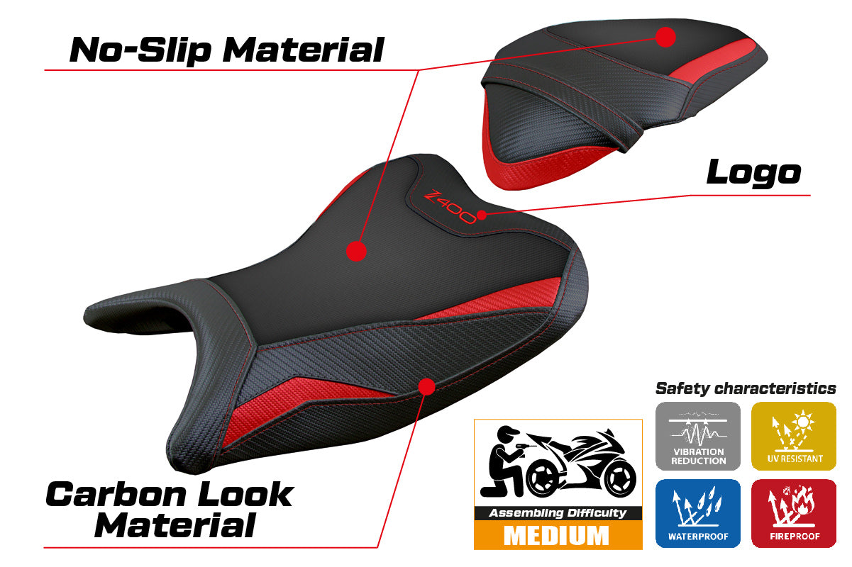 Tappezzeria Italia Kawasaki Z400 2018-2023 Seat Cover Red Black