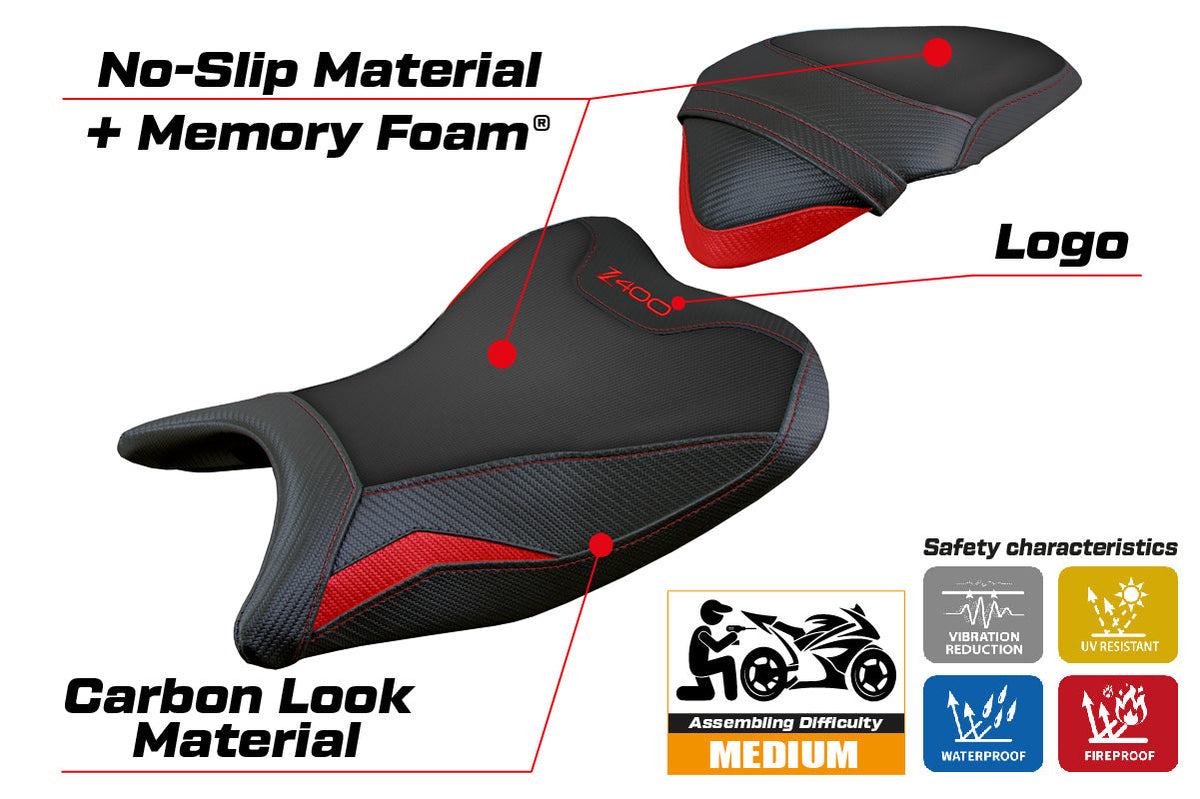 Tappezzeria Italia Kawasaki Z400 2018-2023 Seat Cover Comfort Red Black